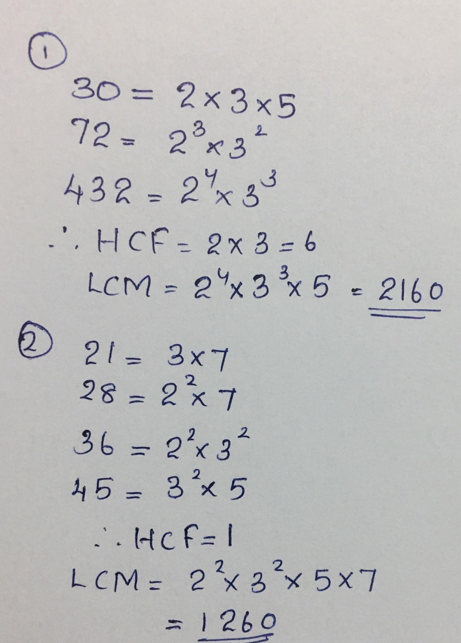 find the Lcm and hcf of i) 30,72,432 ii) 21,28,36,45 Brainly.in