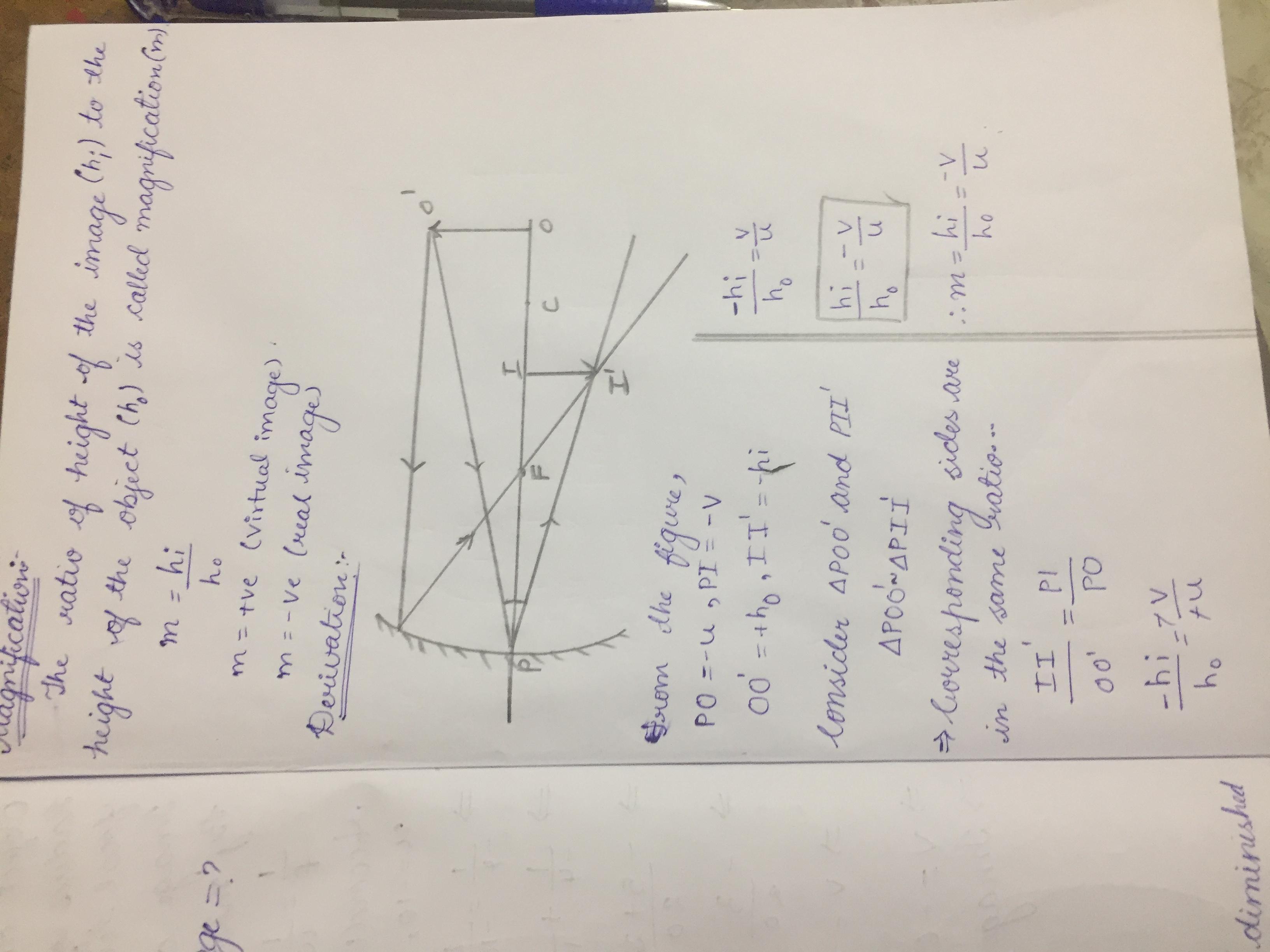 Define magnification of a spherical mirror . What will be the