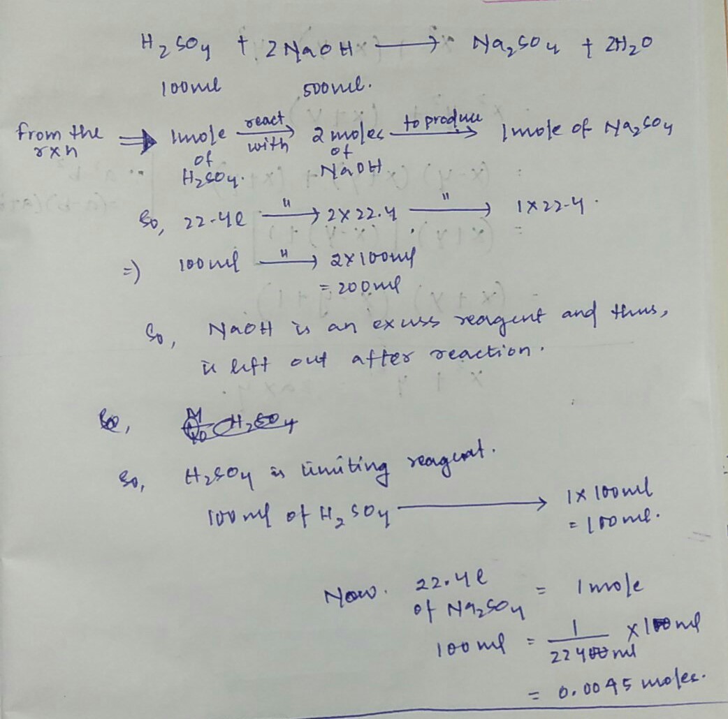When 100 ml of M/10 H2SO4 is mixed with 500 ml of M/10 NaOH then nature
