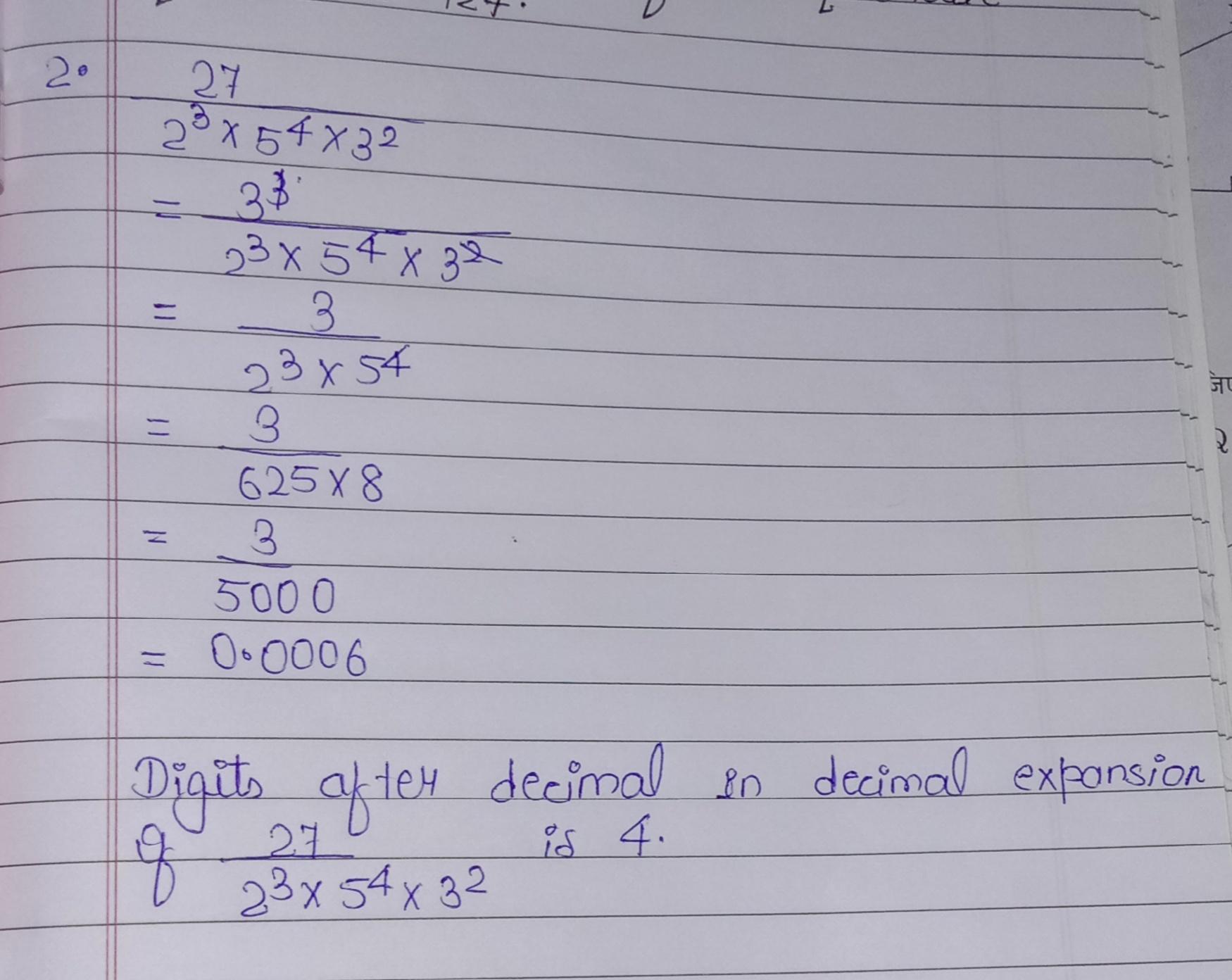 Find after how many places of decimal the decimal form of the number 27