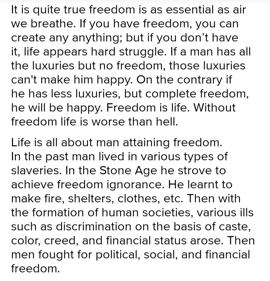 Describe the value of freedom for human beings according to Nelson