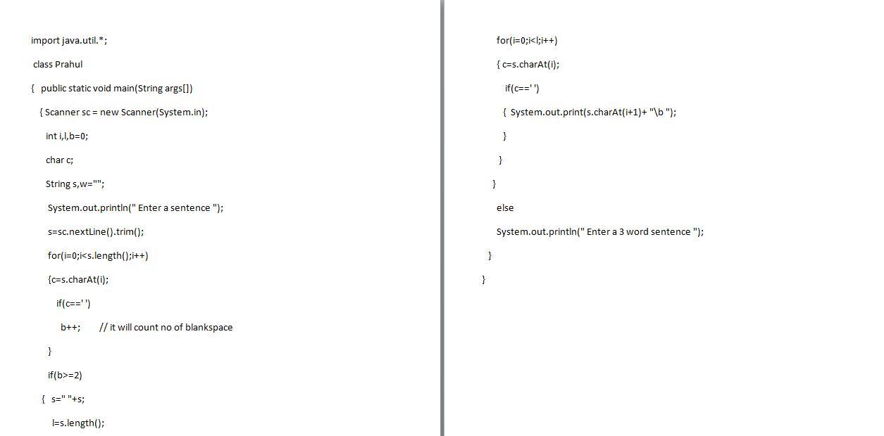 3. Write a program in Java to accept a name(Containing three words) and