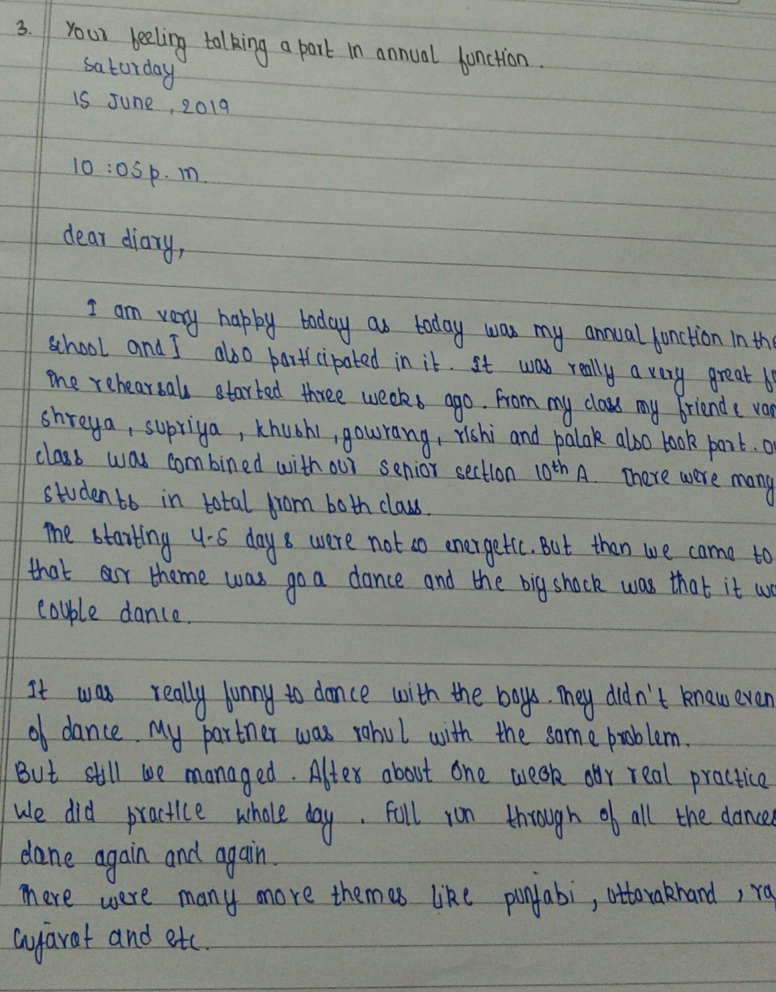 diary entry on annual day celebration that you have participated
