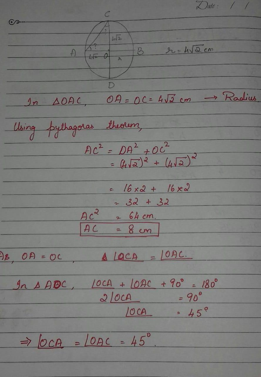 find the length of the chord AC where AB and CD are the two diameter