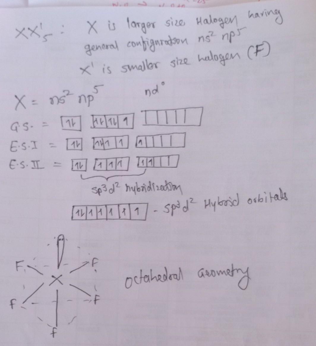 explain the structure of interhalogen compound of type xx'5 Brainly.in