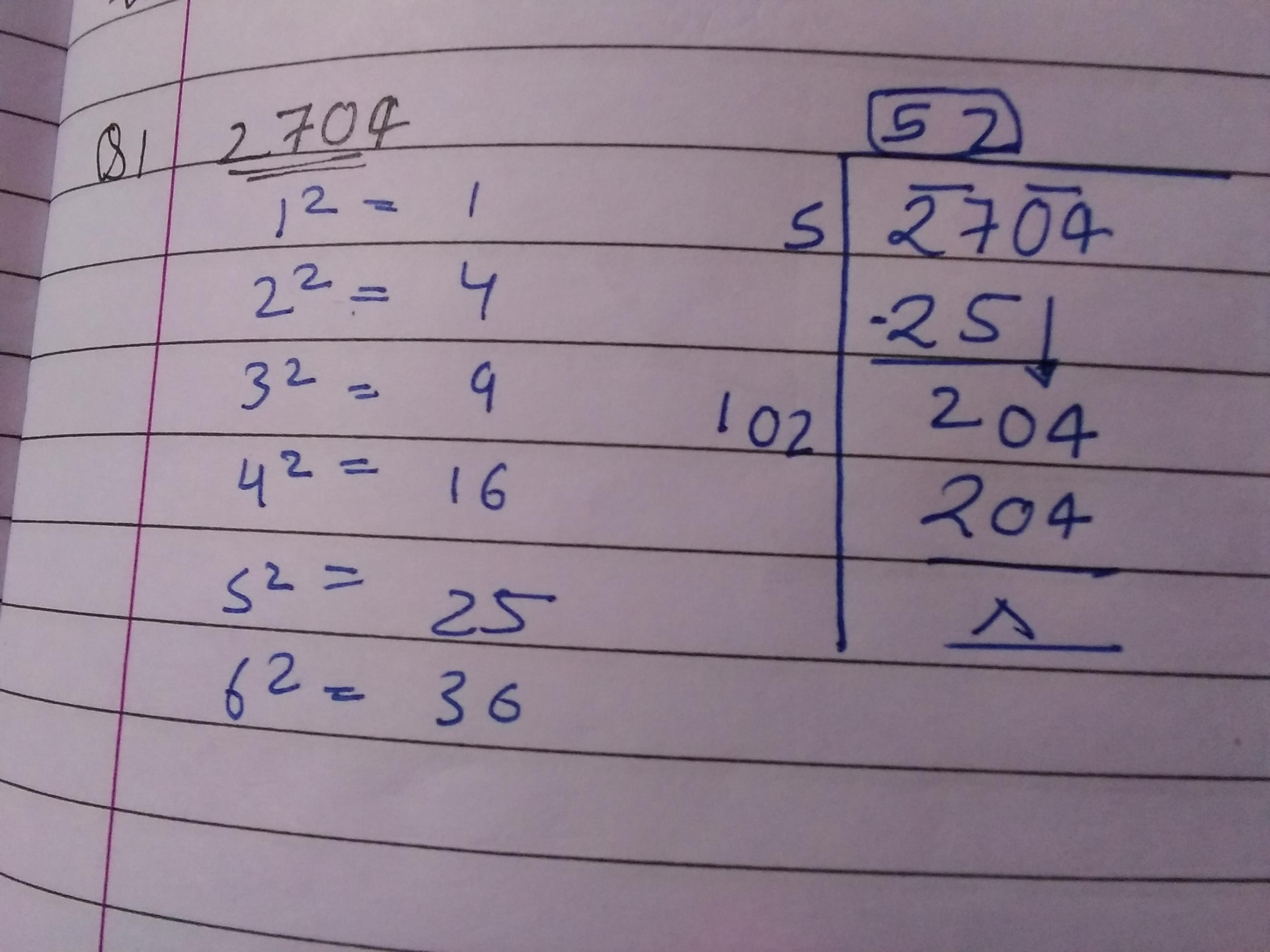 Find the square root of 2704 by long division method Brainly.in