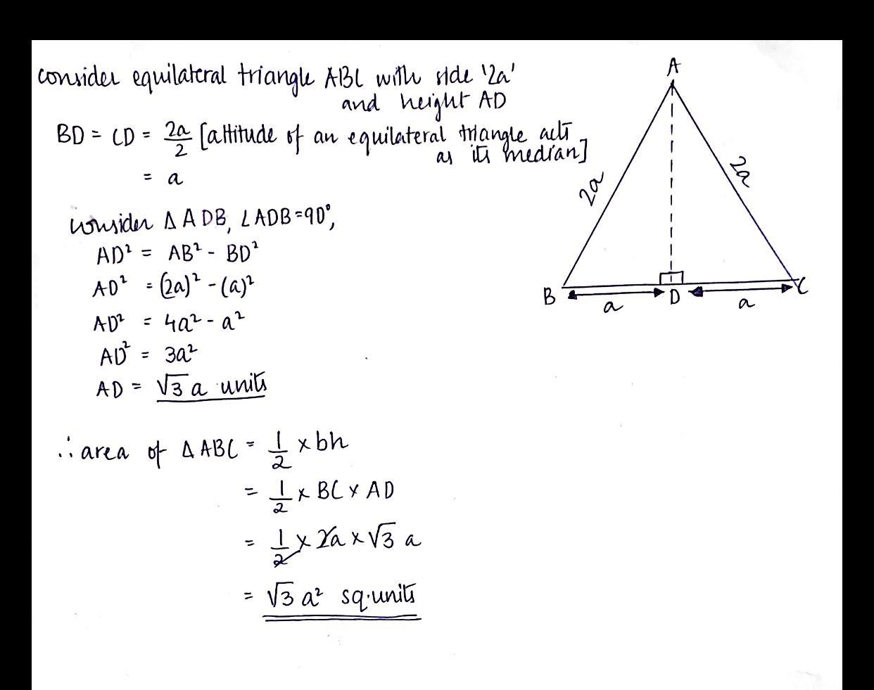 Geometry How To Deduce The Area Of An Equilateral Triangle Whose A41