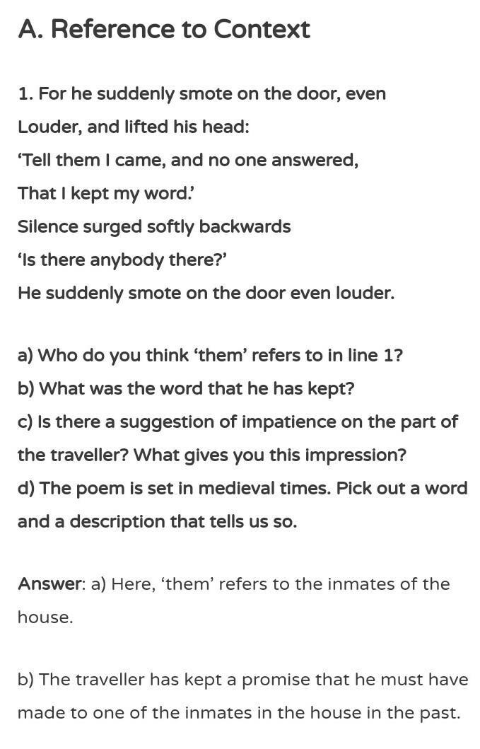 the listeners poem questions and answers class 7 Brainly.in