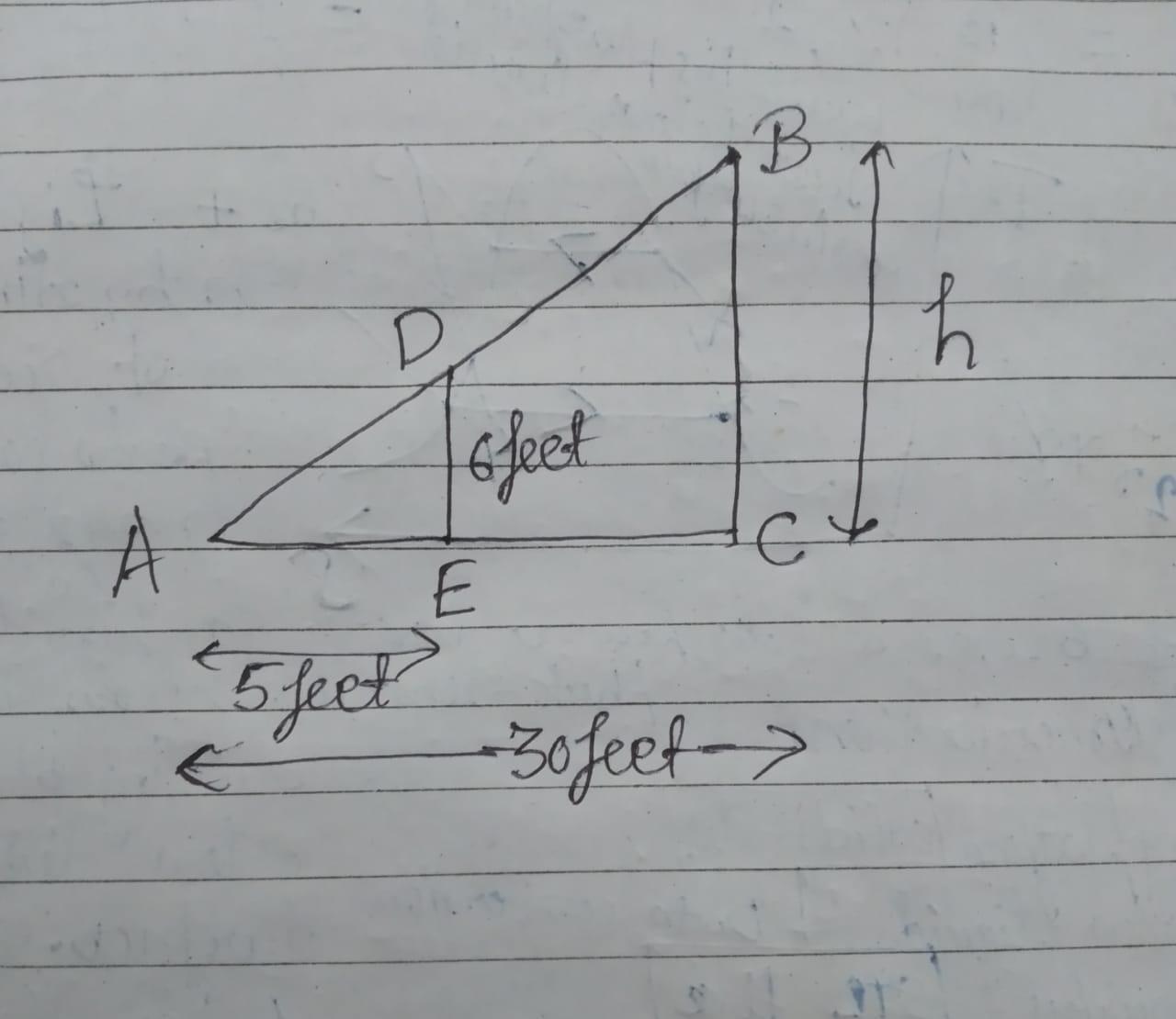 Ramu is 6 feet tall. at an instant his shadow is 5 feet long. at the