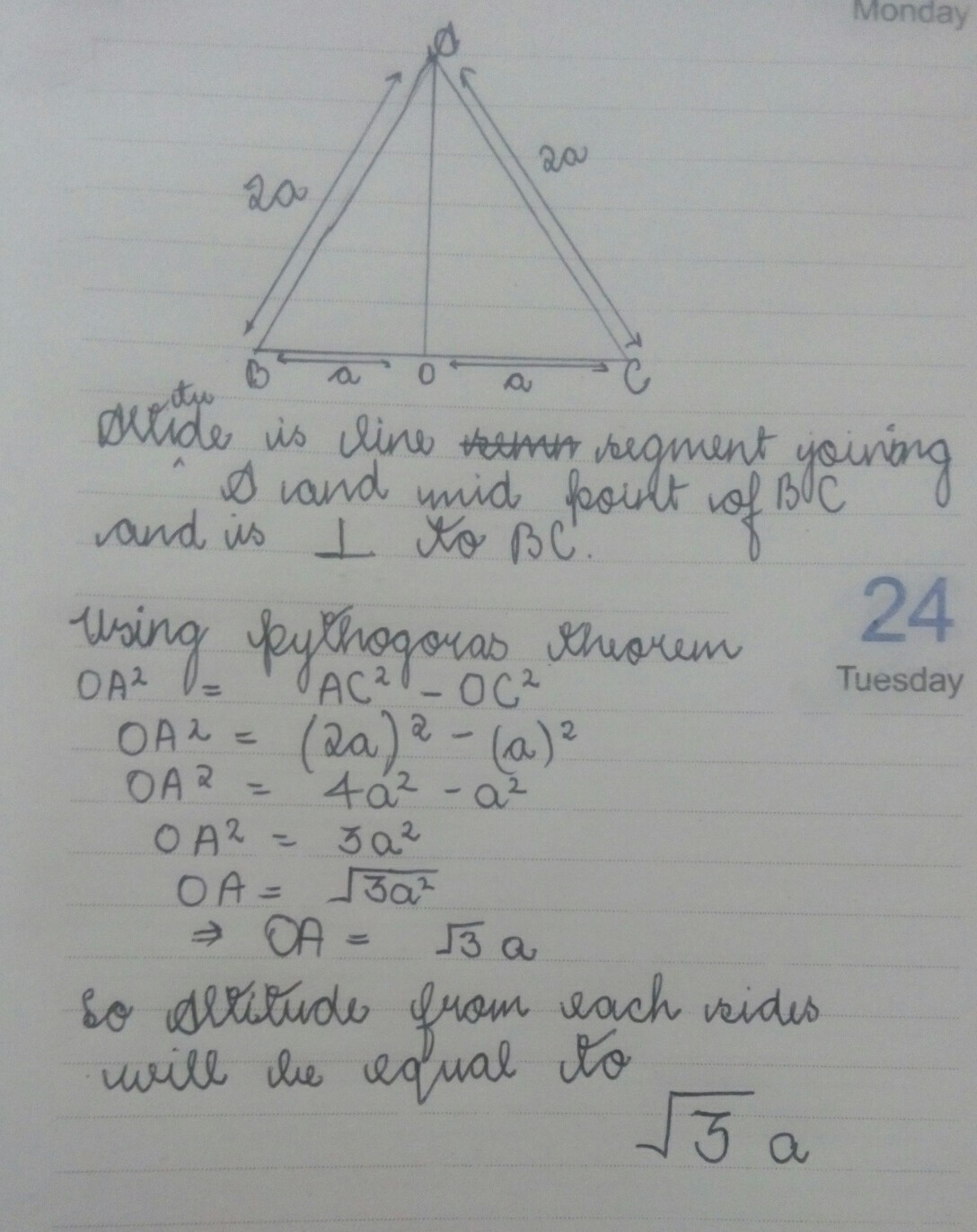 find the height of an equilateral triangle with side 2a