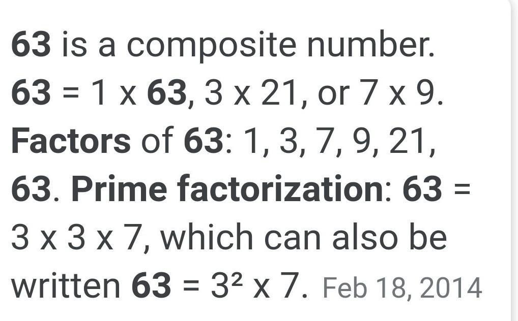 Write 63 as the product of prime factors write the prime factors in
