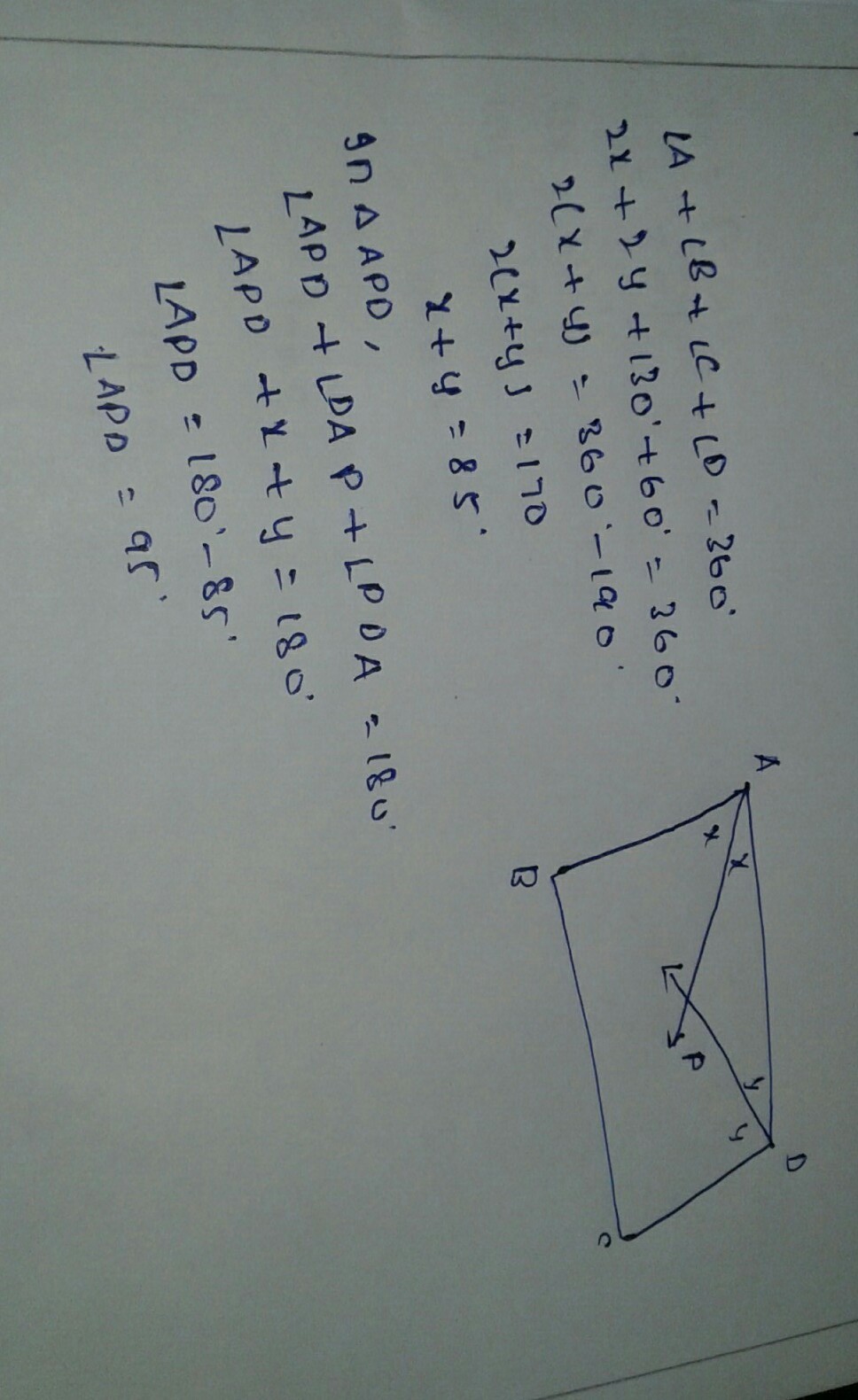 in a quadrilateral abcd angle b=130 and angle c=60 angle bisector of