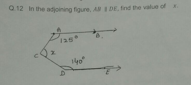 in adjoining figure,AB // DE, find the value of x Brainly.in