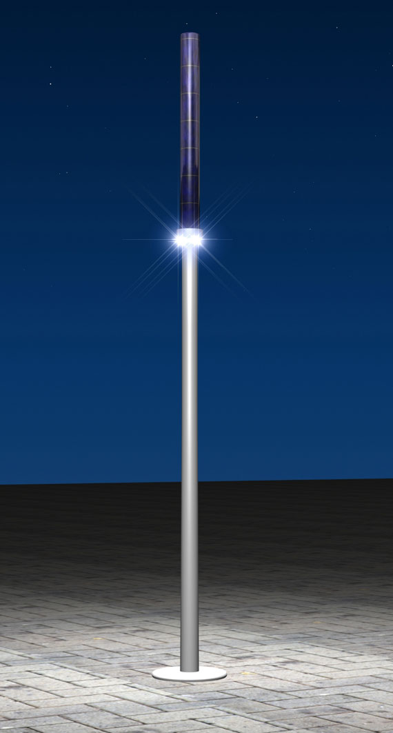 Photovoltaic column for public space lighting and device charging PV01