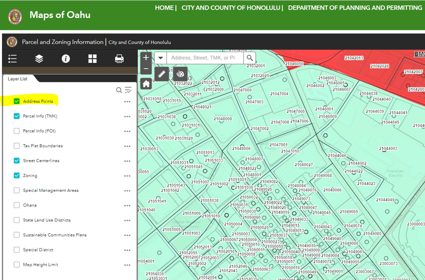 Multiple Property Addresses Verify on Honolulu County site