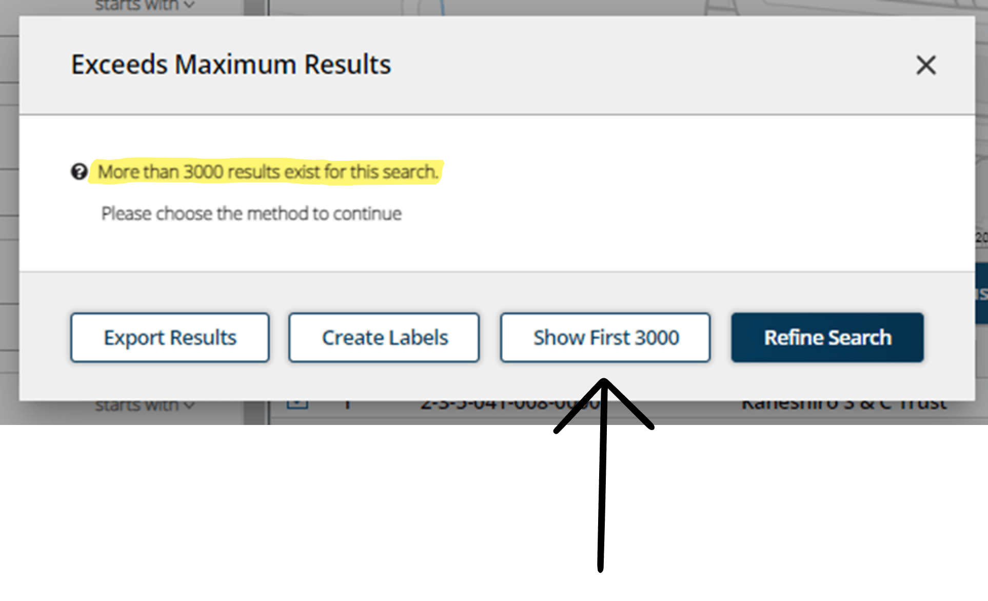 Realist Search Exceeds Maximum Results Pop up HiCentral MLS