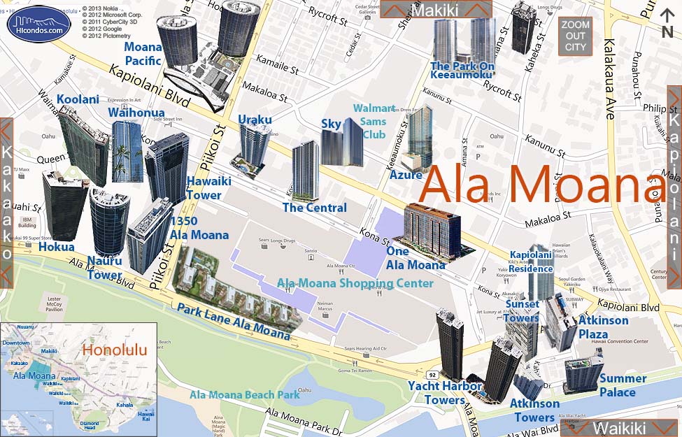 Ala Moana Condo Map, Honolulu, Oahu, Hawaii