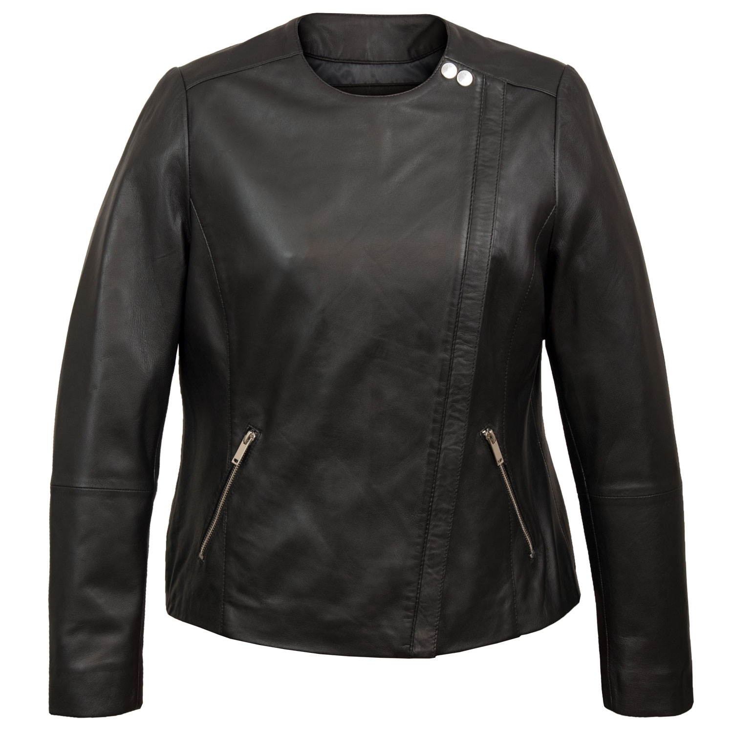 Grace Women's Black Collarless Leather Jacket Hidepark Leather