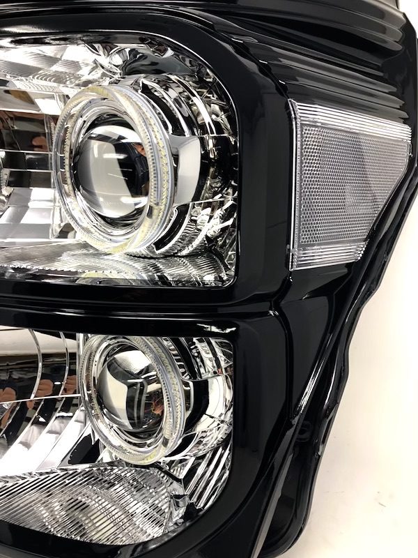 20112016 Ford F250 F350 Black Chrome Headlights LED Halo Retrofit