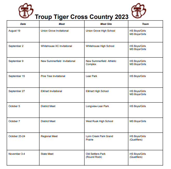 THS Football, Volleyball, and Cross Country Schedules Troup High School