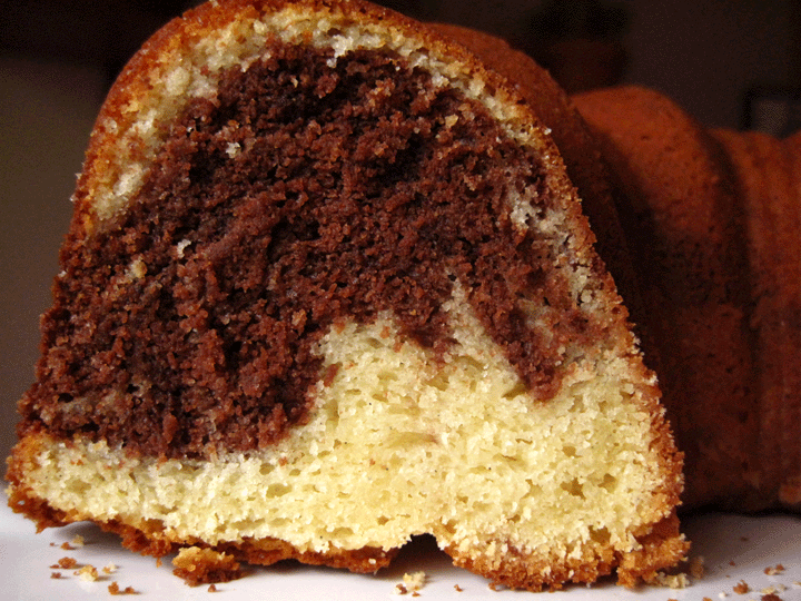 High altitude adjusted marble bundt cake