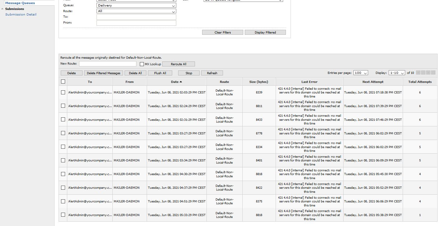 Alert notifications in message queue from MAILERDAEMON ? Messaging