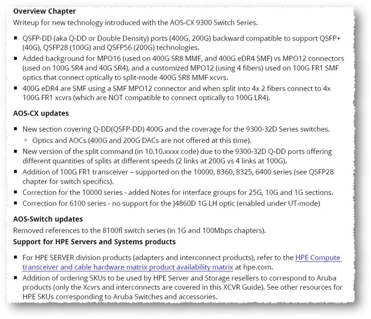 Aruba AOSS and AOSCX Transceiver Guide (Edition 13, March 2023) NOW