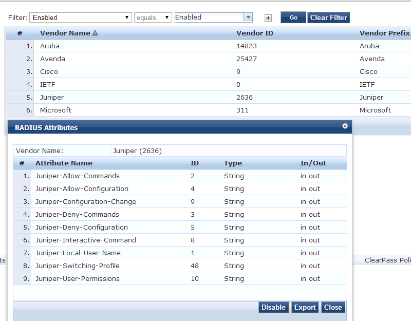 has anyone every gotten the radius attribute JuniperSwitchingFilter