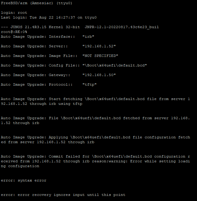 New EX2300 Problem After Factory Reset Junos OS