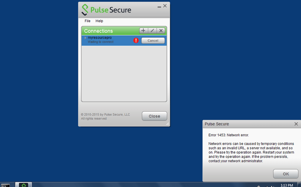 Dynamic VPN, Pulse Secure Error 1453 SRX