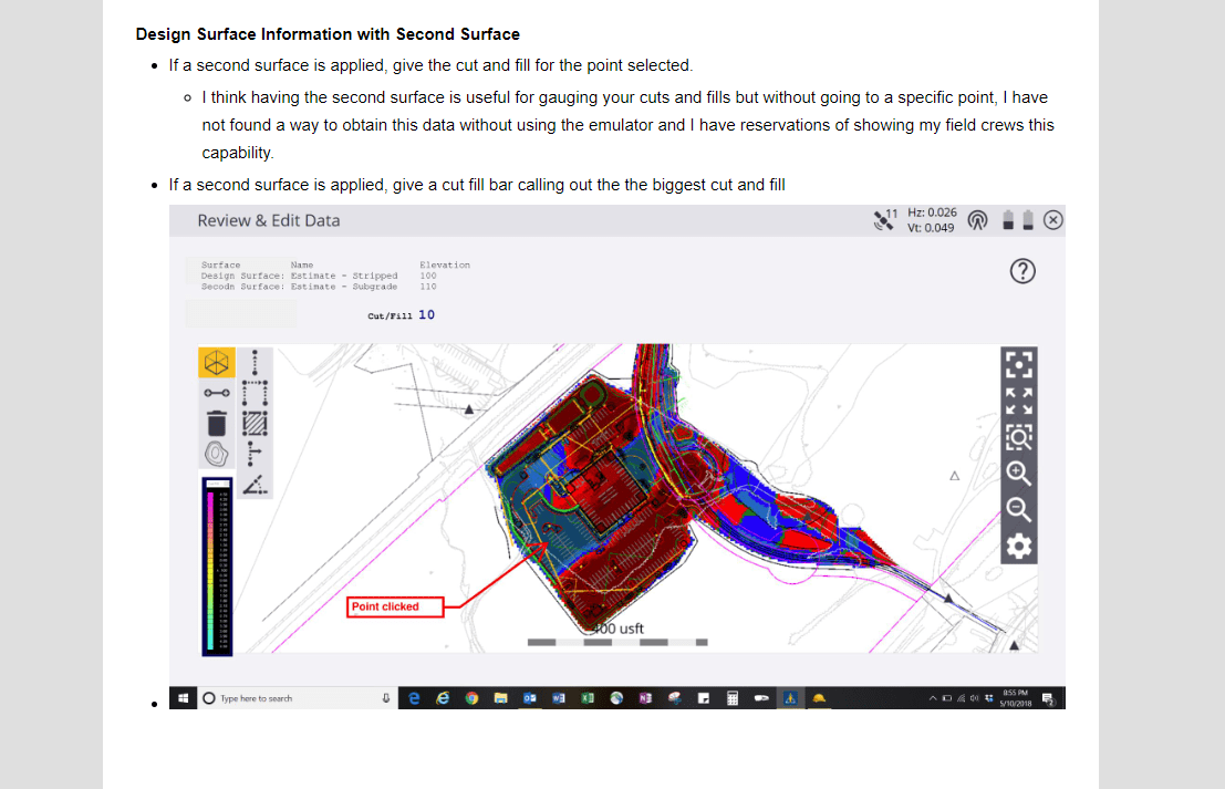 showing a cut fill map on a machine and Rover Trimble Business Center