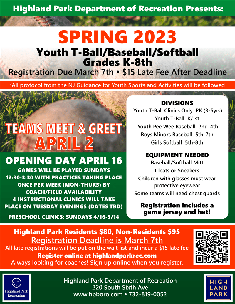 Highland Park Recreation Youth TBall/Baseball/Softball (Grades K8)