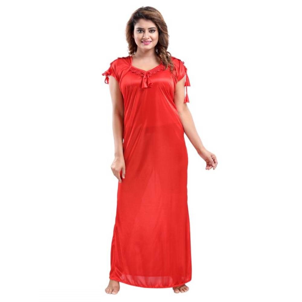 Solid Satin Night Dress In Red Highlife Fashionn