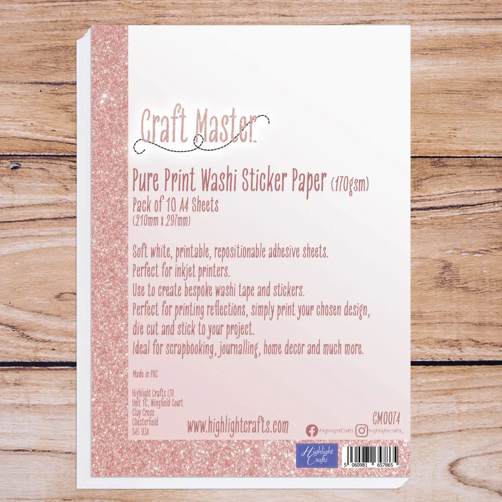 Craft Master Pure Print Washi Sticker Paper (10 sheets) Highlight Crafts