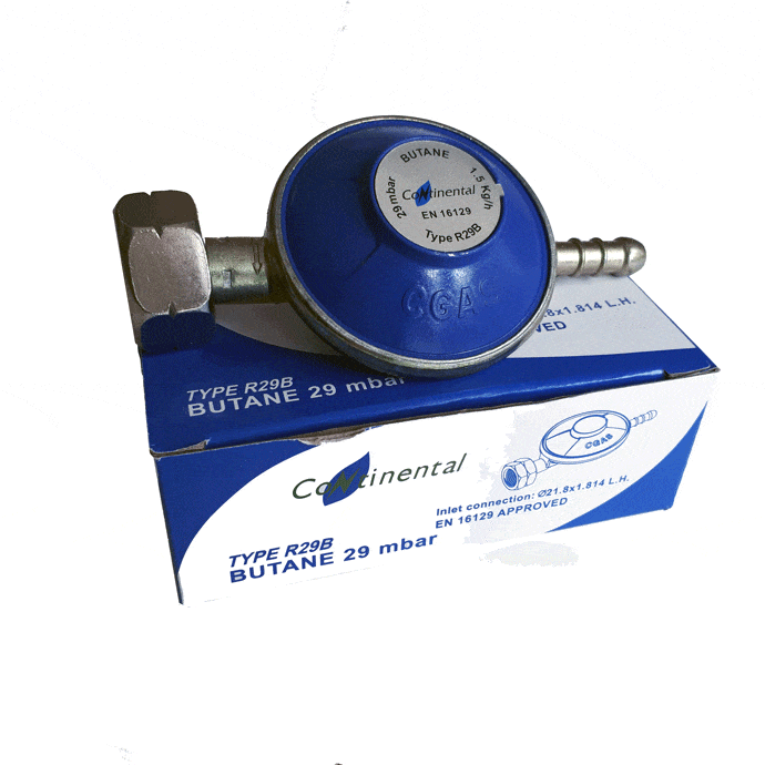 Butane gas regulator 29 mbar screw on for 4.5kg bottles High Peak