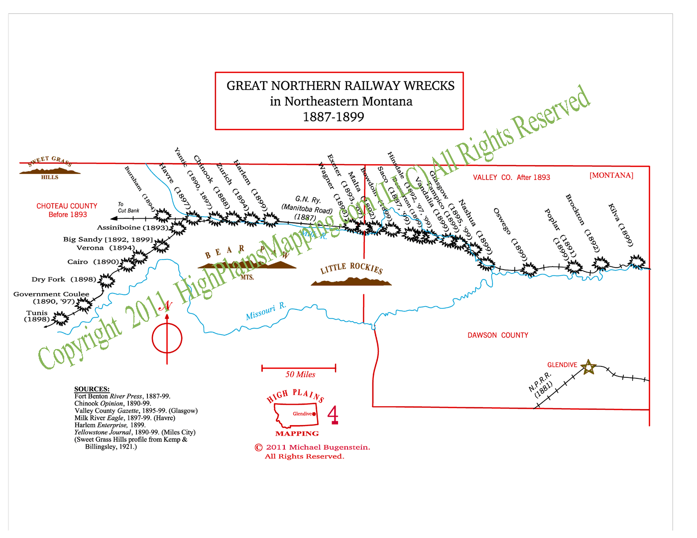 Northern Plains Railroad Map Great Northern Railway Wrecks 1887 1899, High Plains Mapping