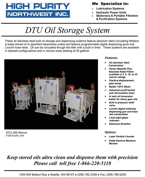 Bulk Oil Storage & Dispensing Systems High Purity NW