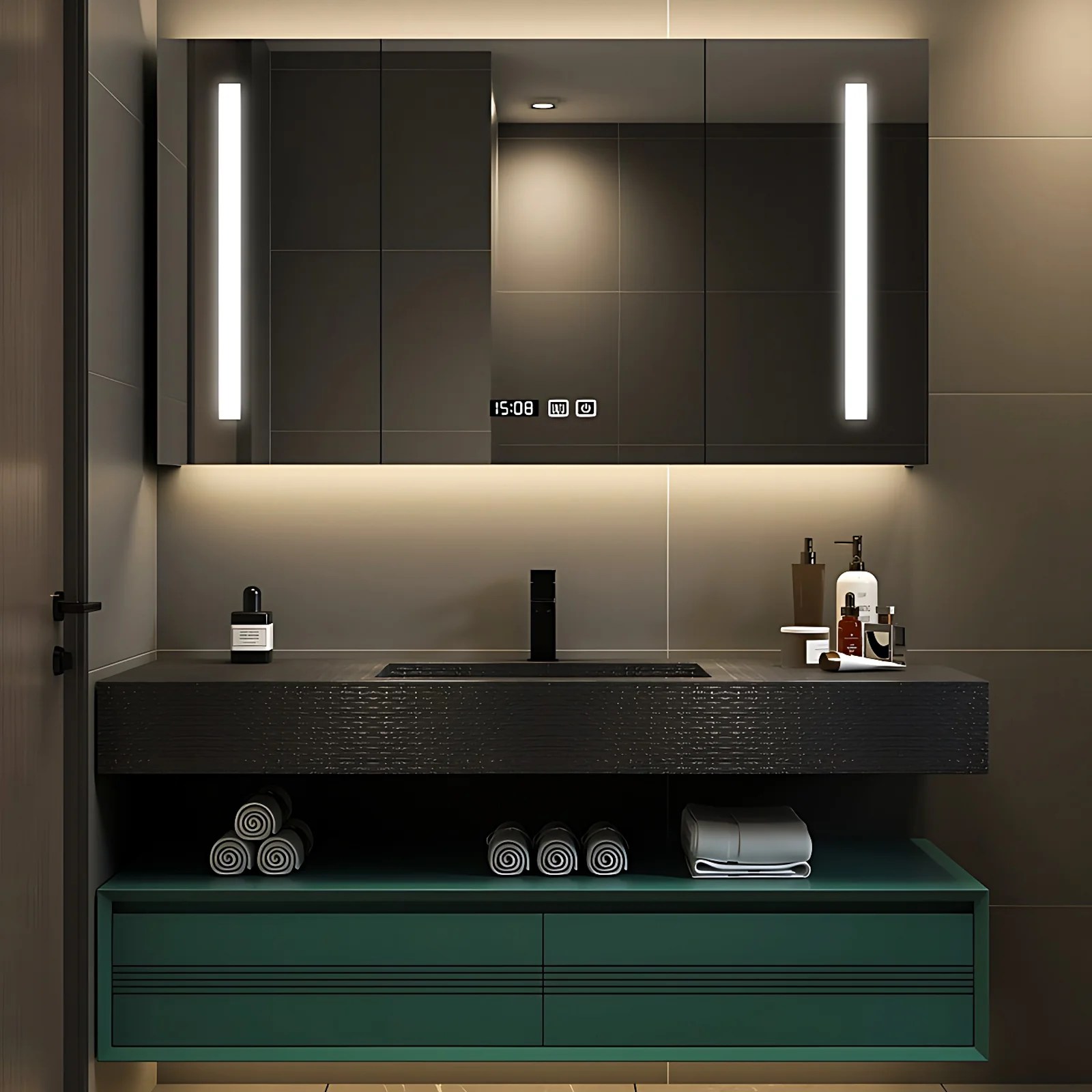 36" 52" Single Sink Floating Green Bath Vanity Set with LED Mirror Ca