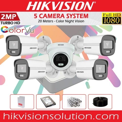 Hikvision ColorVU Full HD 1080P 2MP 5 Camera with 8CH Turbo HD DVR System