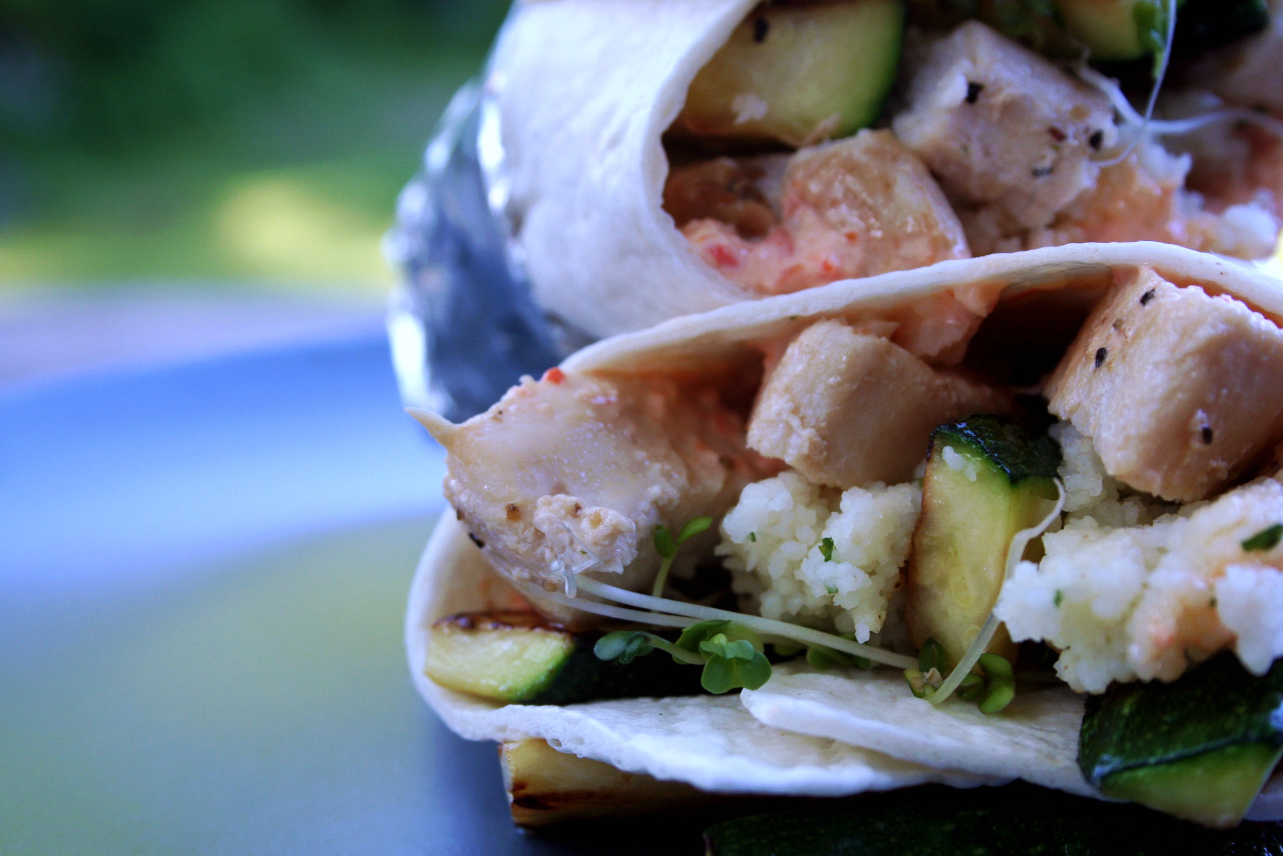 Chicken Couscous wraps with red pepper mayonnaise Hilary Makes