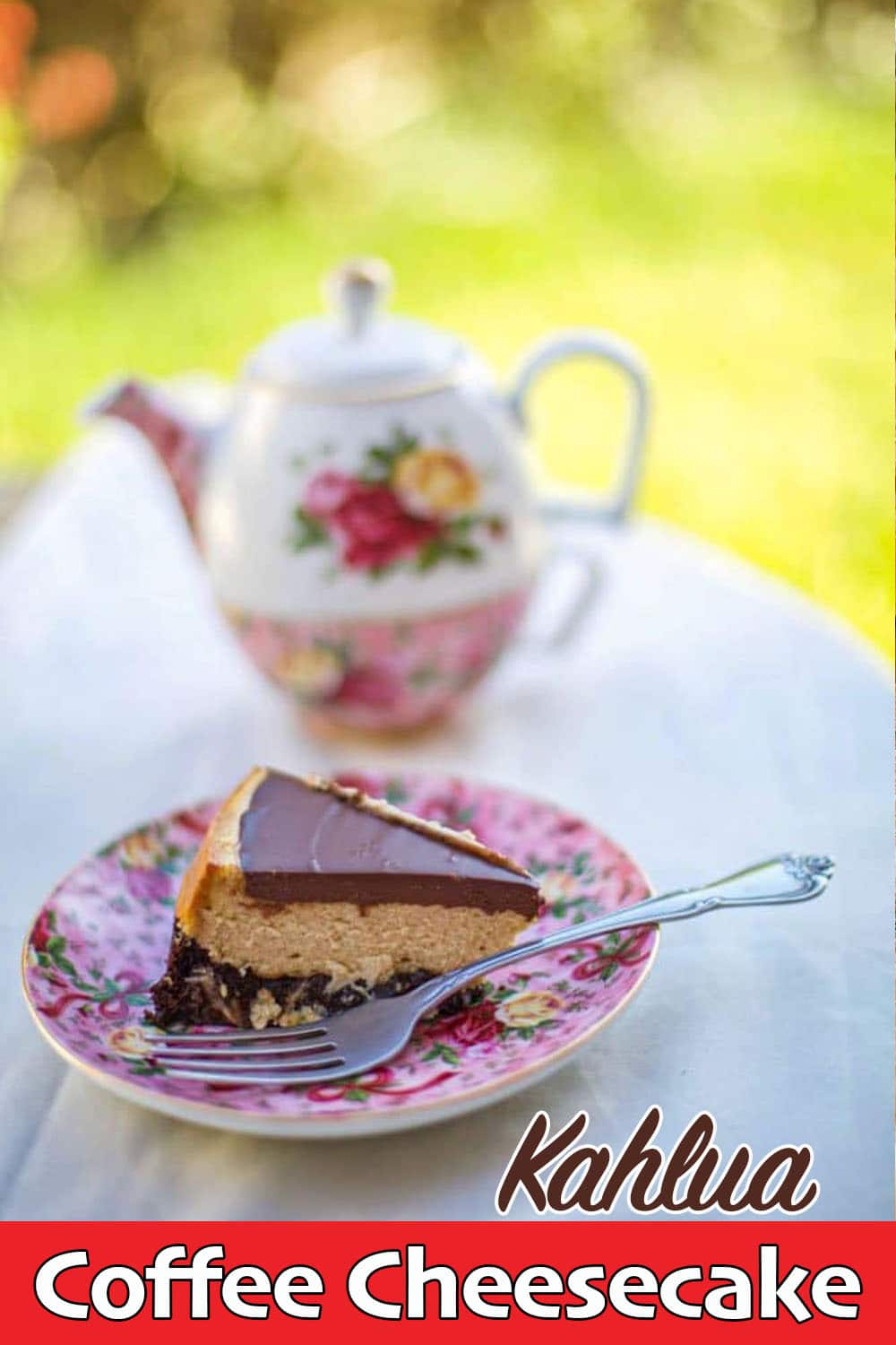 Kahlua Coffee Cheesecake with a chocolate brownie crust