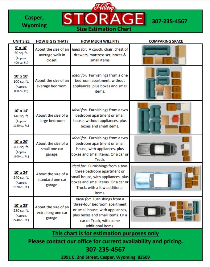 Unit Sizes Hilltop Storage LLC