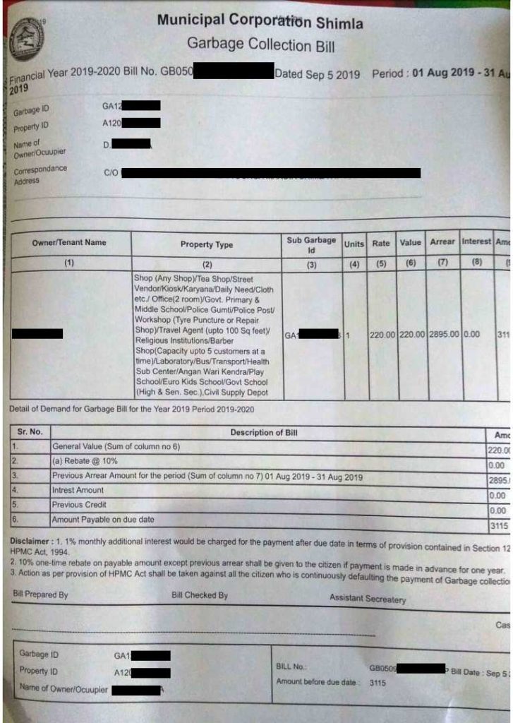 Shimla MC’s Online Garbage Bill Generation/Payment Service Troubles