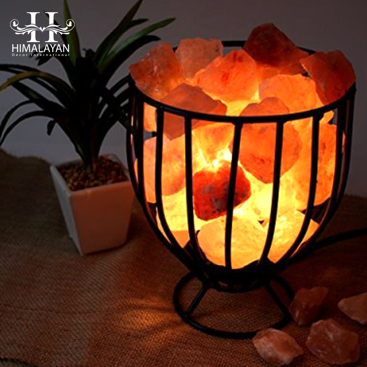 Himalayan Oval Basket Salt Lamp With Salt Chunks, Bulb & Electric Wire