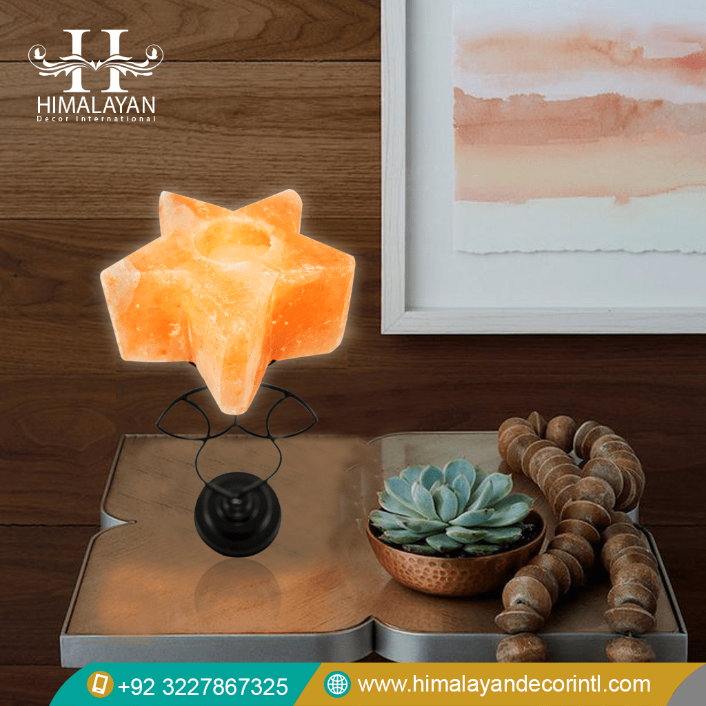 Himalayan Salt Candle Holder Star Shape With Beautiful Metal Stand