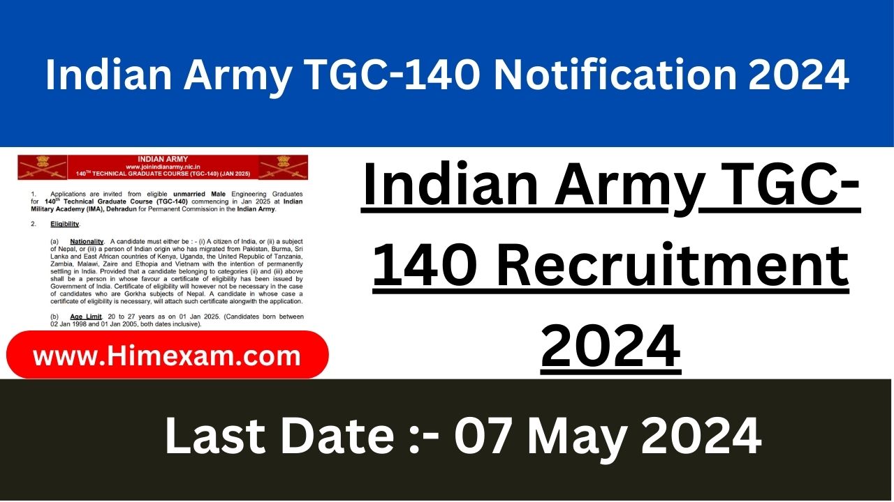 Indian Army TGC140 Recruitment 2024 Notification & Apply Online