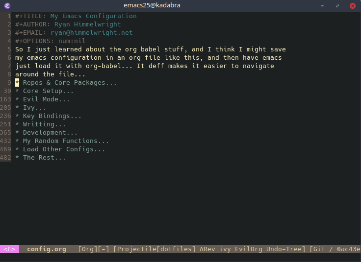 Organizing my Emacs config with OrgBabel λ ryan. himmelwright. net