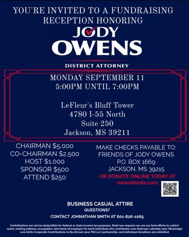 Join DA Owens September 11, 2023! Hinds County District Attorney Jody