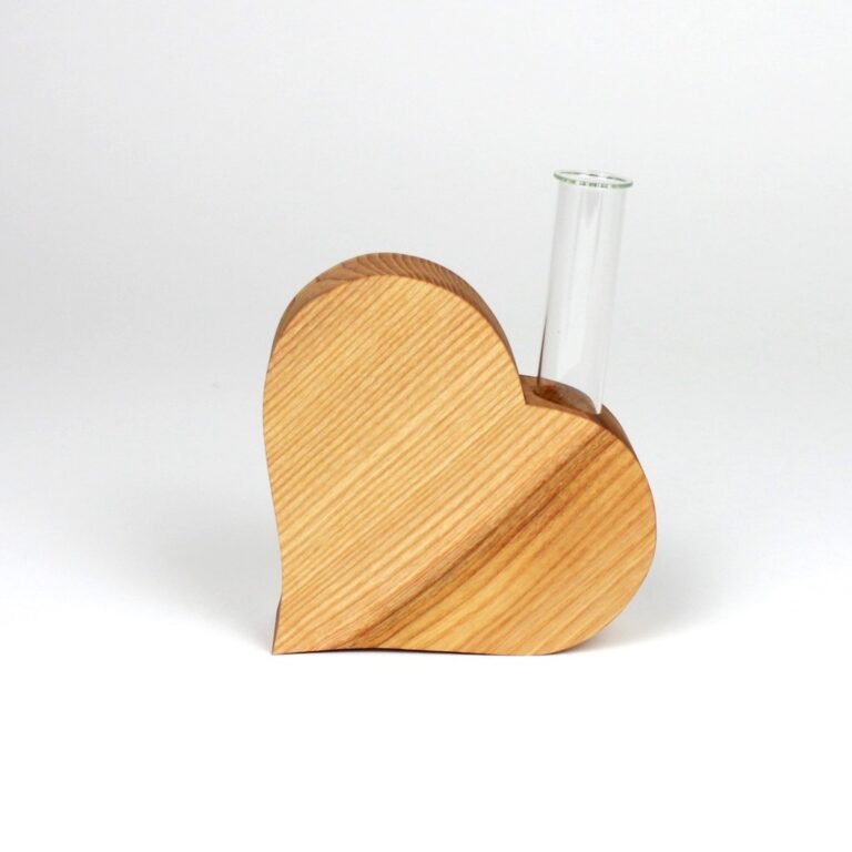 Holzherz Vase klein Herz mit Reagenzglas Hinum und Herum