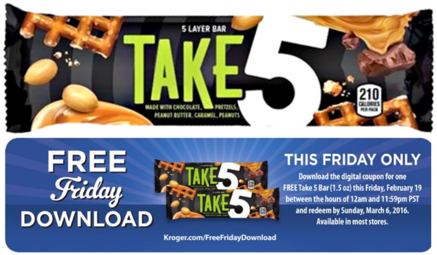 Kroger & Affiliates FREE Take 5 Bar (Must Load eCoupon Today)